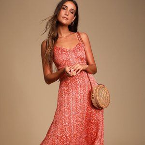 Orange Floral Print High-Low Midi Dress from Lulus